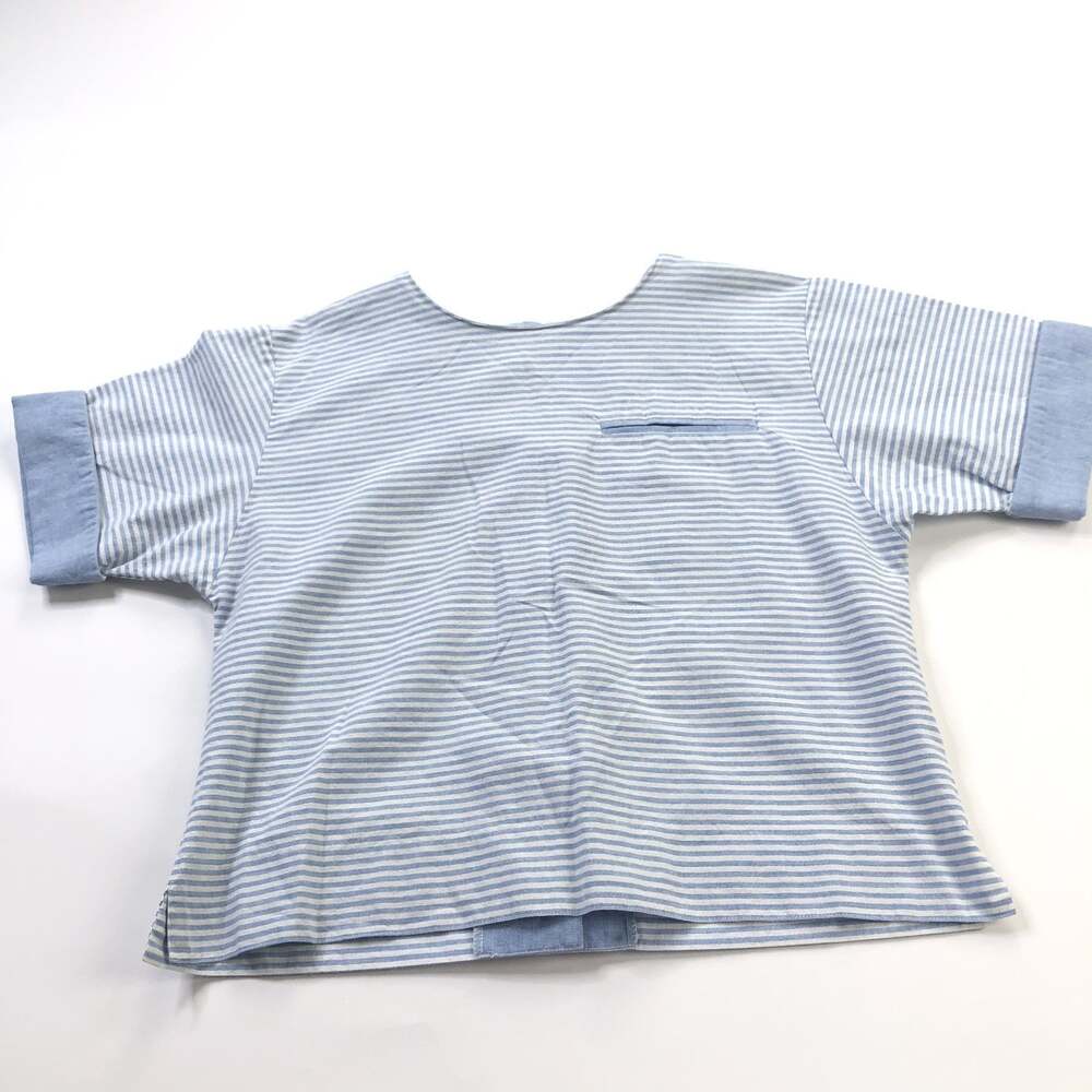 Talbots VINTAGE VTG 90's Womens 10P Pullover Button Top Boxy Blouse Blue Striped